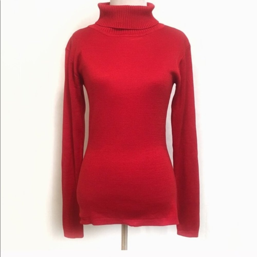 90s Red Silk Turtleneck Knit Pullover Sweater
